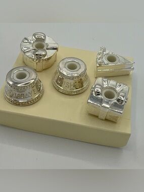 Hallmark Signature Silver Played Candle Holders Cake Cupcake Picks 5 Pc